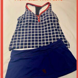 Navy and White Tankini and Swim Skirt
